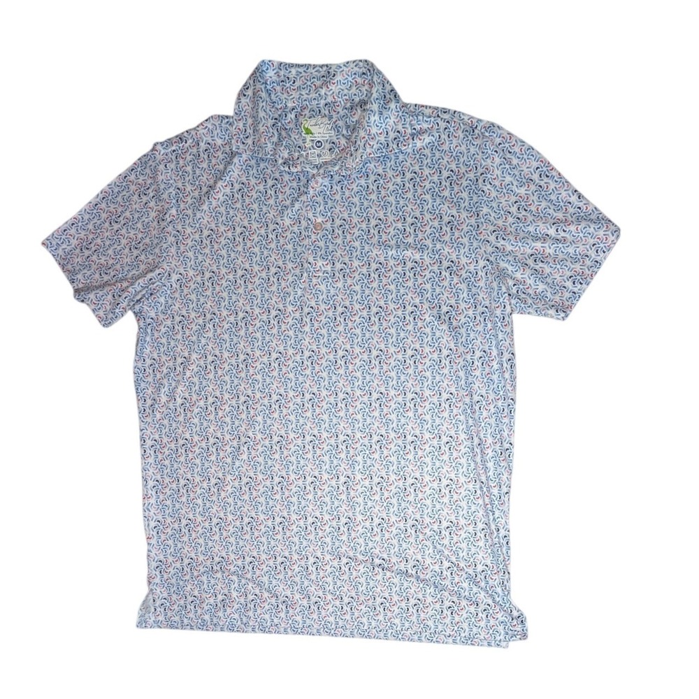 TailorByrd Polo Shirt Mens M Blue Geometric Performance Short Sleeve‎ Golf Top
